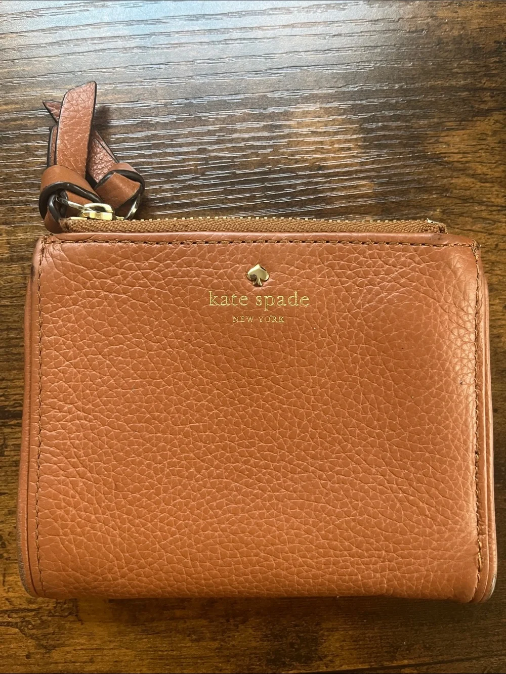 kate spade Pebbled Leather Zip Compact Wallet - Cognac Brown - Picture 1 of 3